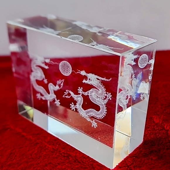 Set of 2, Laser Cut 3D Dragon Paperweights Block Desk Cube. - Picture 5 of 14
